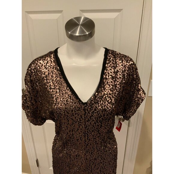 French Connection Metallic Bronze Sequin Mini Dress, Size Small - Picture 2 of 7